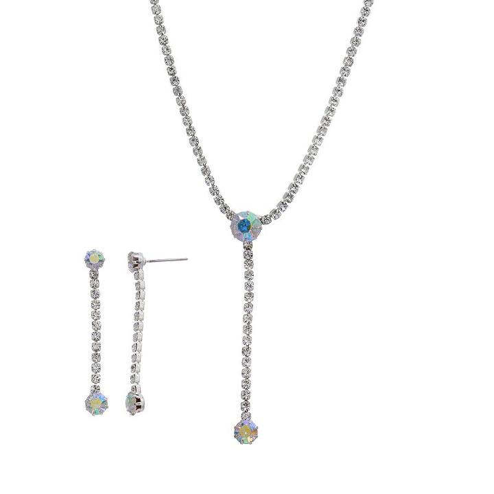 Crystal Allure Y Necklace And Linear Drop Earring Set, Women's, Size: 18, Multicolor