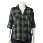Plus Size Rock & Republic&reg; Plaid Roll-tab Shirt, Women's, Size: 2xl, Green