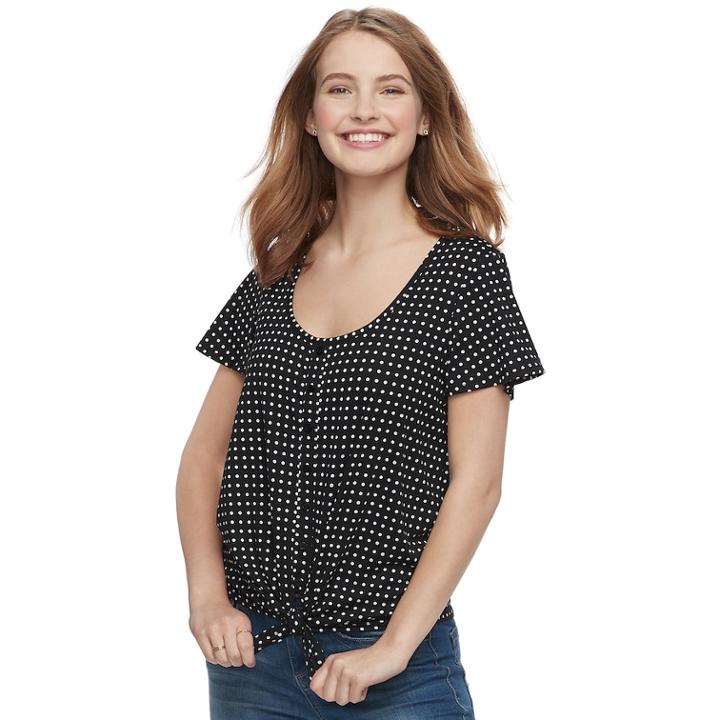 Juniors' So&reg; Print Knot-front Tee, Teens, Size: Small, Black