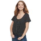 Juniors' So&reg; Print Knot-front Tee, Teens, Size: Small, Black