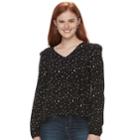 Juniors' Love, Fire Tie-front Long Sleeve Top, Teens, Size: Medium, Black Star