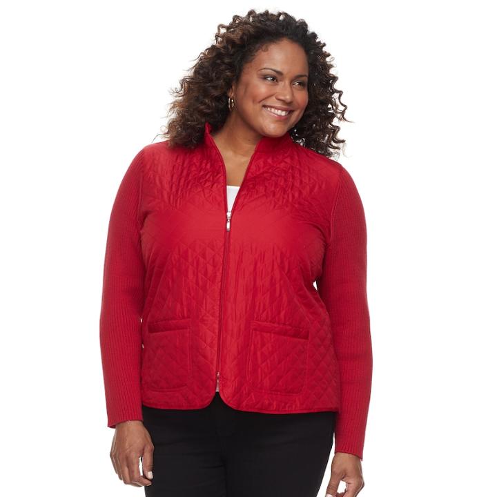 Plus Size Croft & Barrow&reg; Quilted Full-zip Sweater Jacket, Women's, Size: 1xl, Med Red