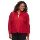 Plus Size Croft & Barrow&reg; Quilted Full-zip Sweater Jacket, Women's, Size: 1xl, Med Red
