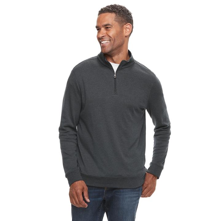 Men's Croft & Barrow&reg; Classic-fit Easy-care Interlock Quarter-zip Pullover, Size: Medium, Dark Grey