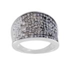 Sterling Silver-plated Crystal Ombre Concave Ring, Size: 6, Black