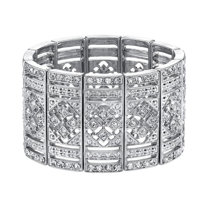 1928 Crystal Art Deco Bar Link Stretch Bracelet, Women's, Size: 7, Grey