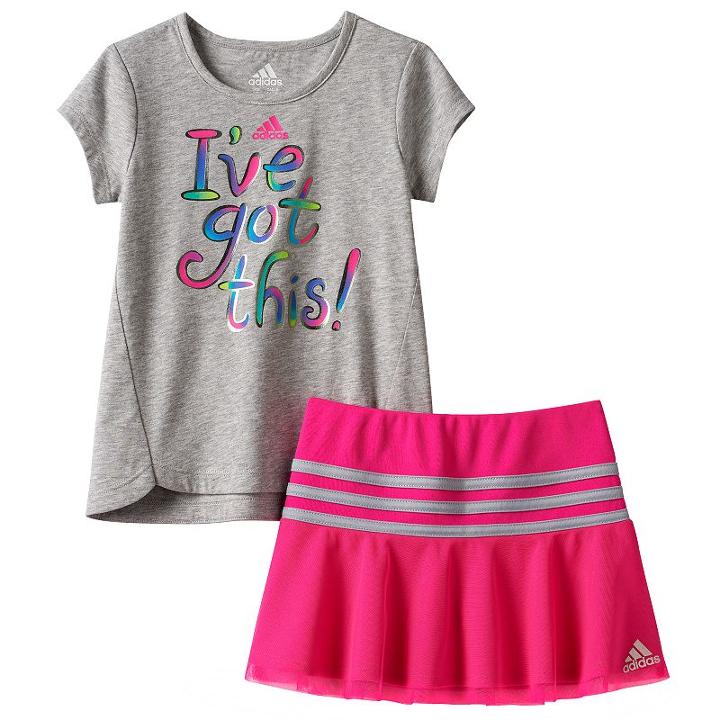 Toddler Girl Adidas I've Got This Graphic Tee & Mesh Skort Set, Size: 2t, Grey