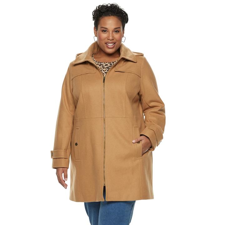 Plus Size Tower By London Fog Zip-front Wool Blend Jacket, Women's, Size: 1xl, Beige