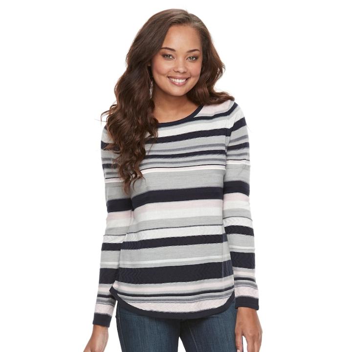 Petite Croft & Barrow&reg; Textured Stripe Sweater, Women's, Size: L Petite, White Oth