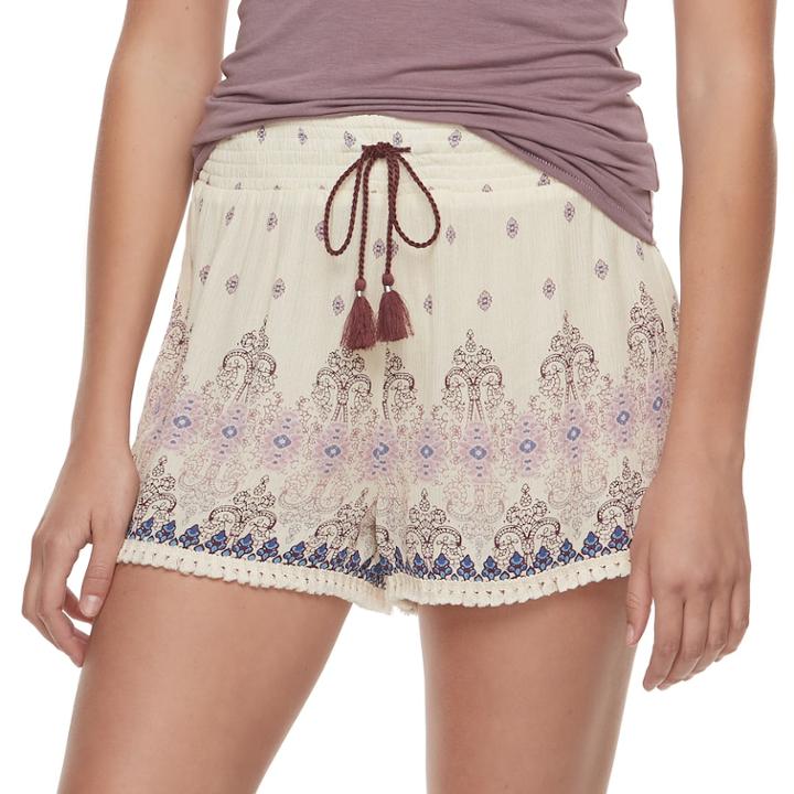 Juniors' Mudd&reg; Print Tassel Soft Shorts, Teens, Size: Medium, White