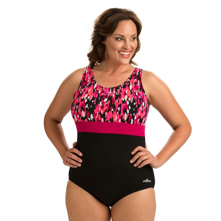 Plus Size Dolfin Colorblock Moderate Scoopback One-piece Swimsuit, Women's, Size: 22, Brt Pink