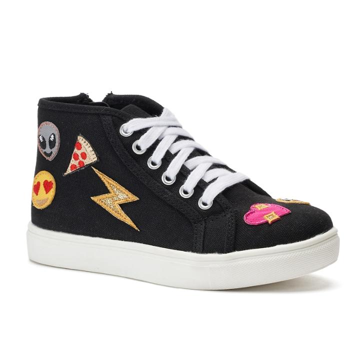 So&reg; Linden Girls' Emoji Sneakers, Size: 4, Black