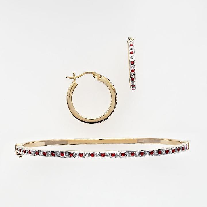 18k Gold Over Silver Ruby And Diamond Accent Bracelet And Earring Set, Women's, Red