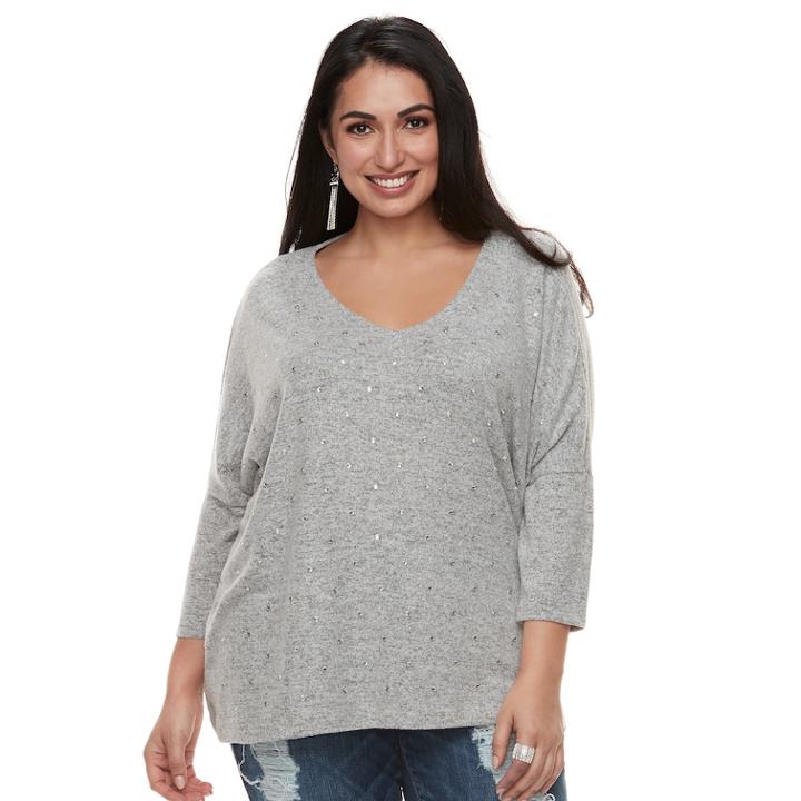 Plus Size Jennifer Lopez Embellished Dolman Top, Women's, Size: 2xl, Light Grey