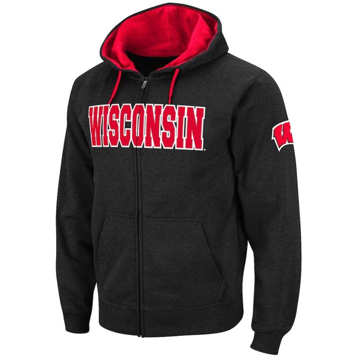 Men's Wisconsin Badgers Full-zip Fleece Hoodie, Size: Medium, Grey