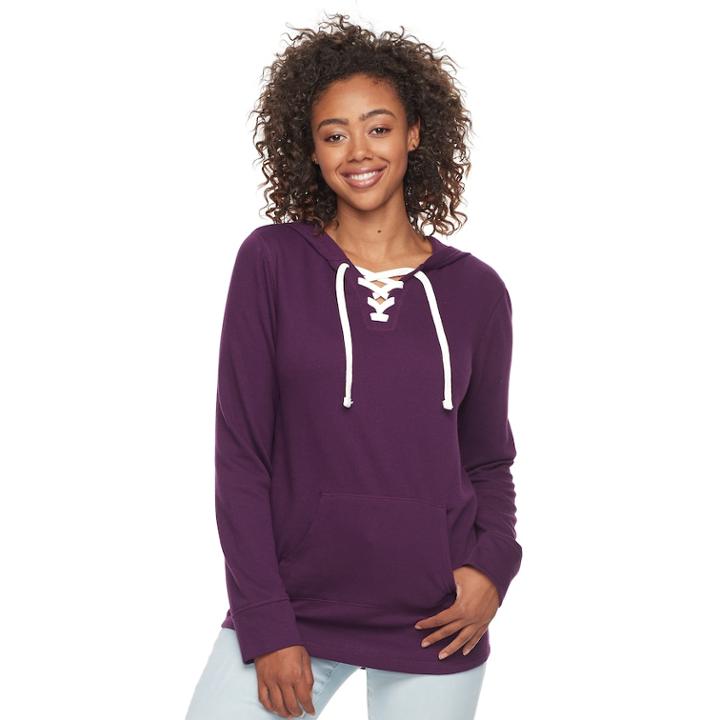 Juniors' So&reg; Lace-up Tunic Hoodie, Teens, Size: Xs, Drk Purple