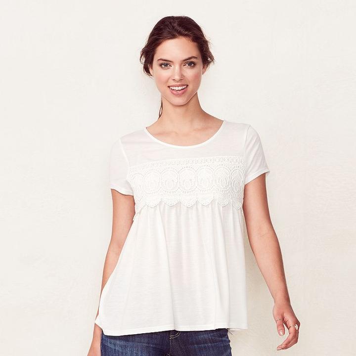 Women's Lc Lauren Conrad Crochet Swing Tee, Size: Xl, White Oth