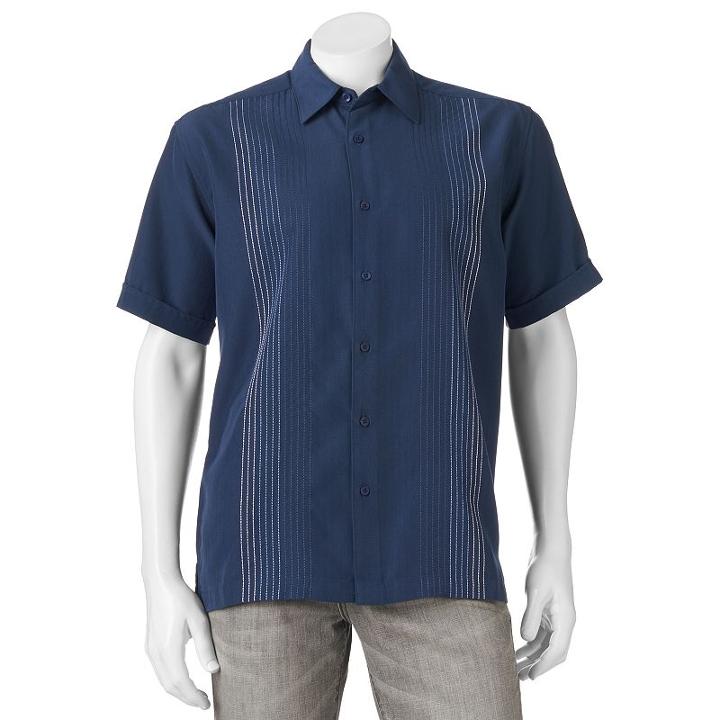 Men's Havanera Textured Striped Embroidered Button-down Shirt, Size: Xxl, Dark Blue