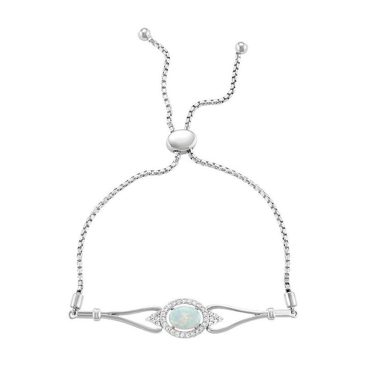 Sterling Silver Lab-created Opal & White Sapphire Bolo Bracelet, Women's, Size: 9