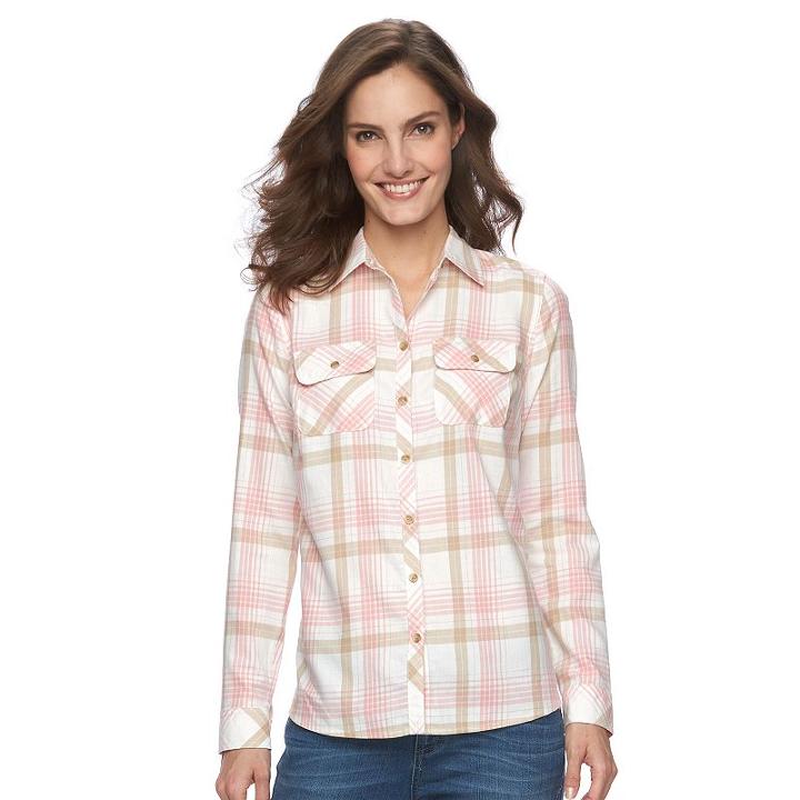 Women's Croft & Barrow&reg; Plaid Flannel Shirt, Size: Xs, Brt Pink