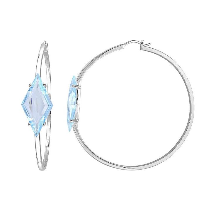 V19.69 Italia Sterling Silver Blue Topaz Prism Hoop Earrings, Women's