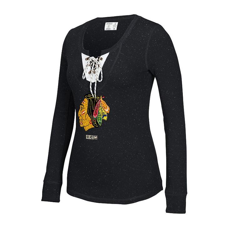 Women's Ccm Chicago Blackhawks Lace-up Henley Tee, Size: Large, Multicolor