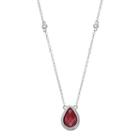 Sterling Silver Garnet & White Topaz Teardrop Necklace, Women's, Size: 18, Red