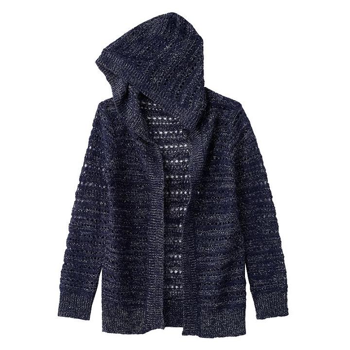 Girls 7-16 Blush & Bloom Hooded Open-knit Cardigan, Girl's, Size: Medium, Blue (navy)