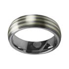 Sti By Spectore Gray Titanium And Sterling Silver Stripe Wedding Band - Men, Size: 7, Multicolor