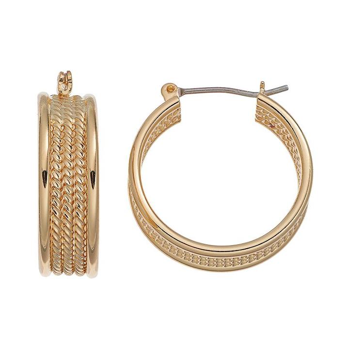 Chaps Rope Textured Hoop Earrings, Women's, Gold