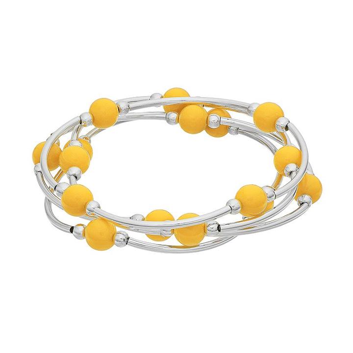 Beaded Curved Bar Stretch Bracelet Set, Women's, Med Yellow