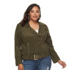 Plus Size Jennifer Lopez Faux-suede Moto Jacket, Women's, Size: 1xl, Dark Brown