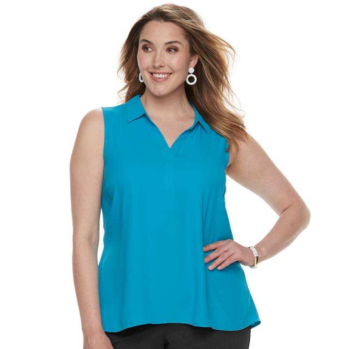 Plus Size Dana Buchman Pleat Back Sleevless Top, Women's, Size: 3xl, Dark Blue