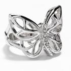 Silver Tone Simulated Crystal Butterfly Ring, Women's, Size: 7, Grey