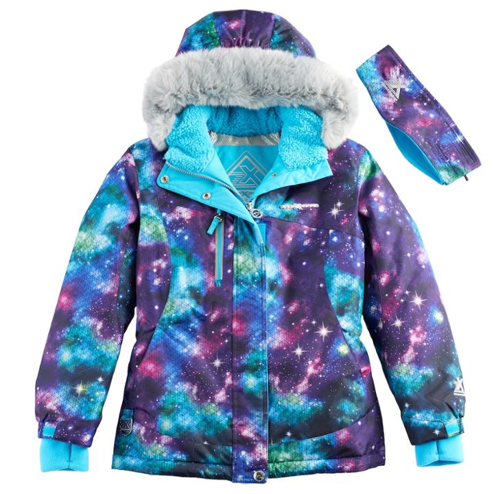 Girls 7-16 Zeroxposur Faux-fur Trim Fleece-lined Heavyweight Galaxy Jacket & Ear Muff Headband Set, Size: 10-12, Turquoise/blue (turq/aqua)