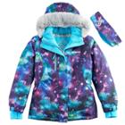 Girls 7-16 Zeroxposur Faux-fur Trim Fleece-lined Heavyweight Galaxy Jacket & Ear Muff Headband Set, Size: 10-12, Turquoise/blue (turq/aqua)