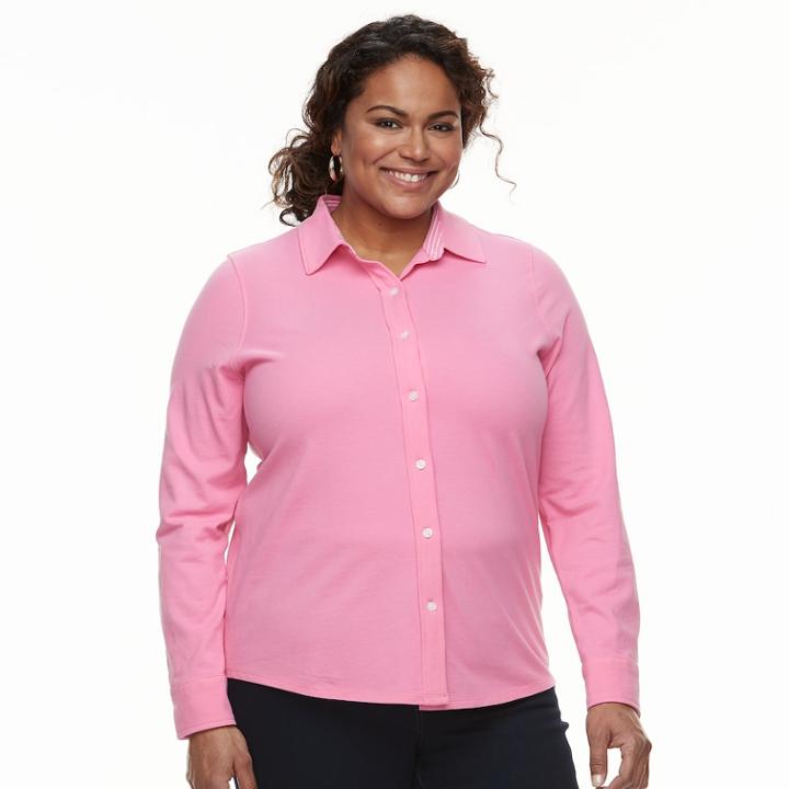 Plus Size Croft & Barrow&reg; Solid Button-down Shirt, Women's, Size: 1xl, Light Pink