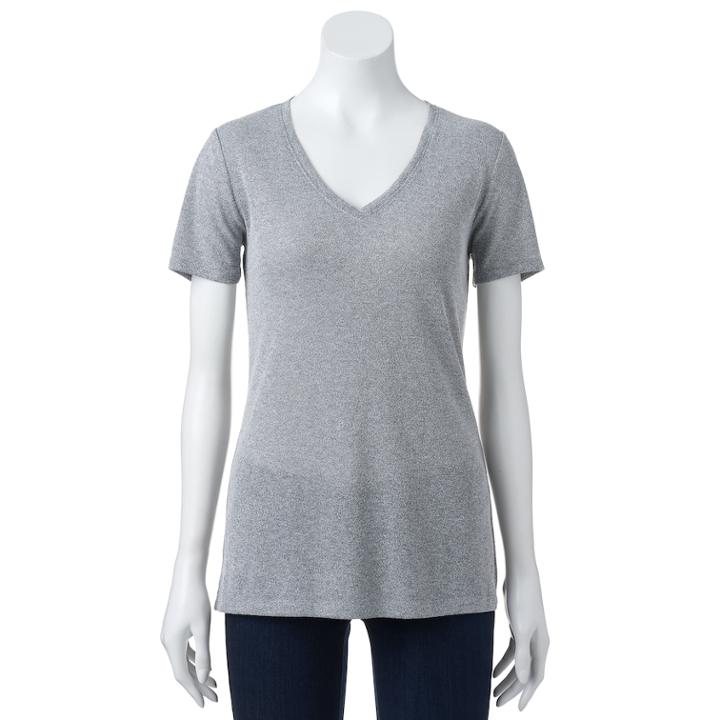 Petite Apt. 9&reg; Essential V-neck Tee, Women's, Size: S Petite, Grey