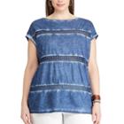 Plus Size Chaps Lace Striped Top, Women's, Size: 2xl, Blue