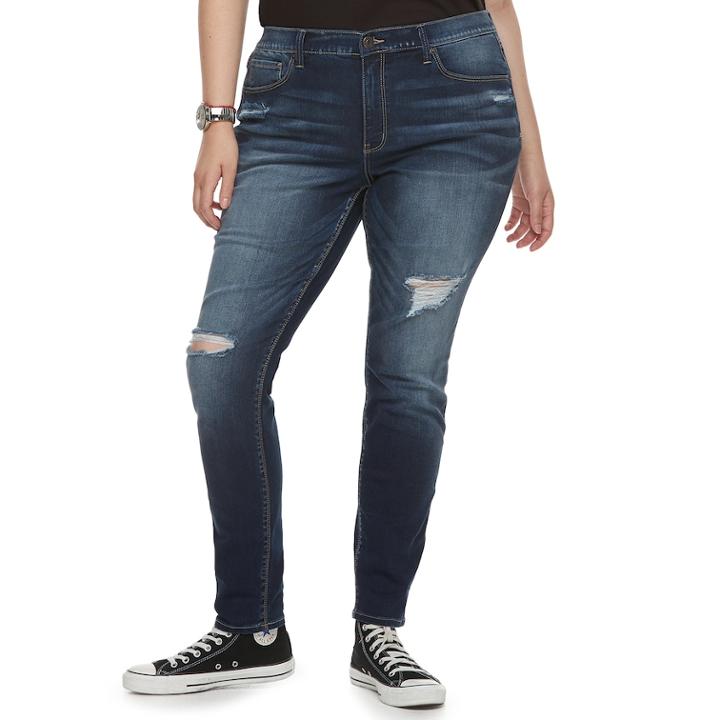 Plus Size Mudd&reg; Destructed Low-rise Skinny Jeans, Teens, Size: 18, Dark Blue