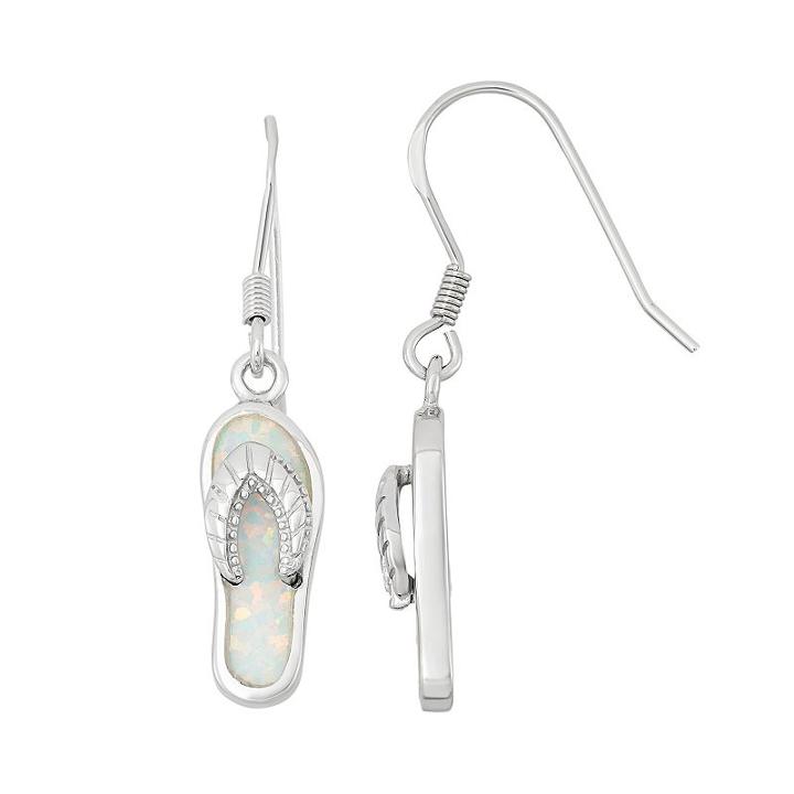 Lab-created Opal Sterling Silver Flip-flop Drop Earrings, Women's, White