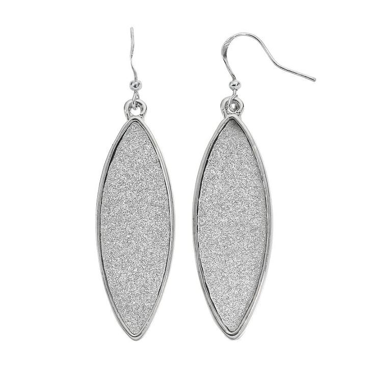 Glittery Marquise Nickel Free Drop Earrings, Women's, Silver