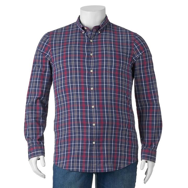 Big & Tall Sonoma Goods For Life&trade; Slim-fit Plaid Poplin Stretch Button-down Shirt, Men's, Size: Xxl Tall, Blue