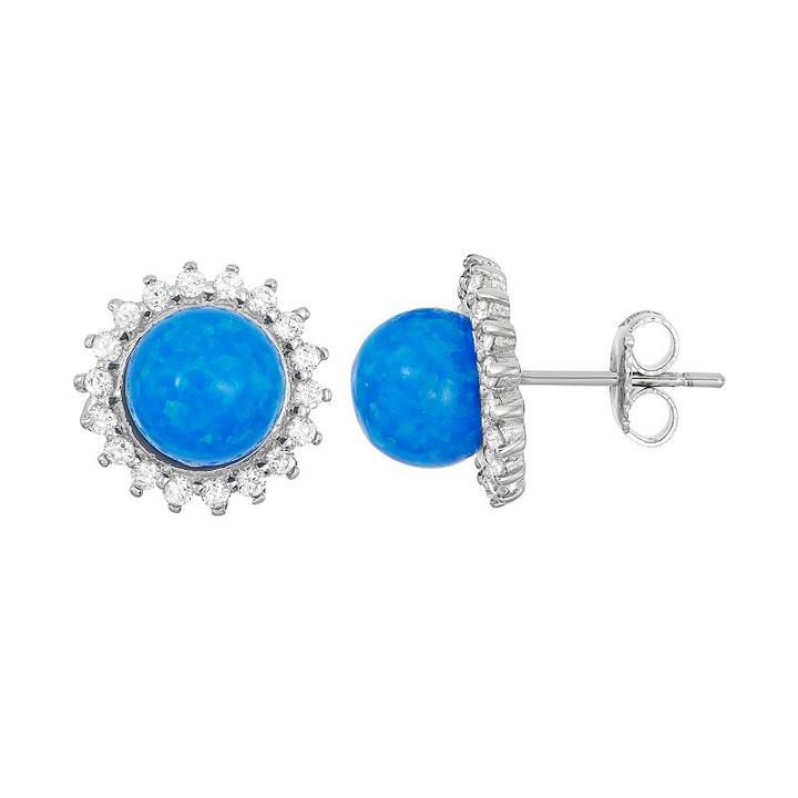 Lab-created Blue Opal & Cubic Zirconia Sterling Silver Halo Stud Earrings, Women's