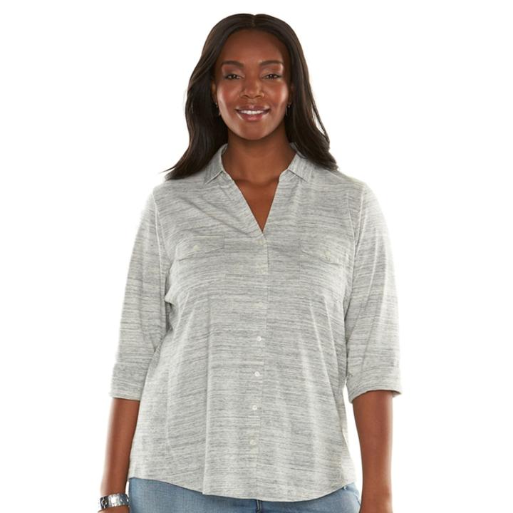 Plus Size Sonoma Goods For Life&trade; Slubbed Rib-trim Shirt, Women's, Size: 1xl, Dark Grey