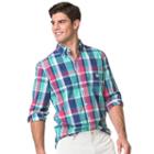 Men's Chaps Classic-fit Plaid Easy-care Poplin Button-down Shirt, Size: Medium, Green