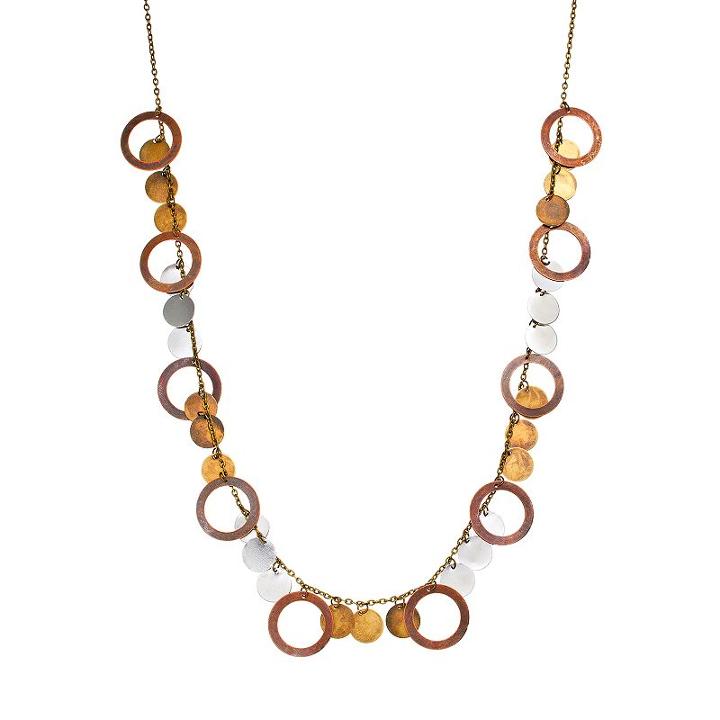 Mudd&reg; Tri-tone Disc Charm Necklace, Women's, Multicolor