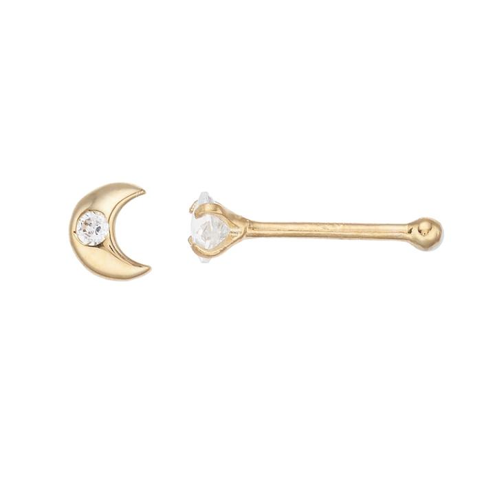 14k Gold Half Moon & Square Cubic Zirconia Nose Stud Set, Women's, White