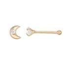 14k Gold Half Moon & Square Cubic Zirconia Nose Stud Set, Women's, White