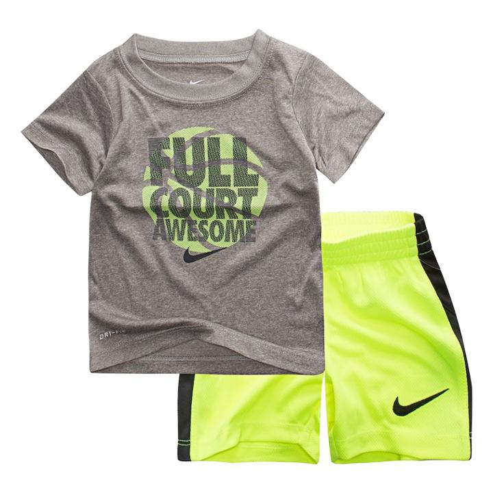Baby Boy Nike Full Court Awesome Graphic Tee & Shorts Set, Size: 12 Months, Grey
